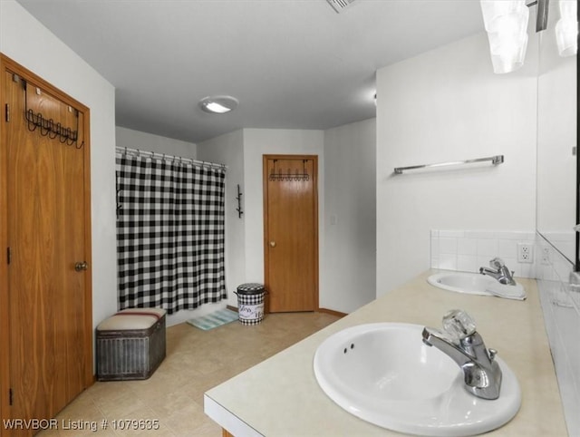 34590 Latam Ridge Rd, Shady Point, OK 74956 - full bathroom featuring double vanity and a shower with shower curtain