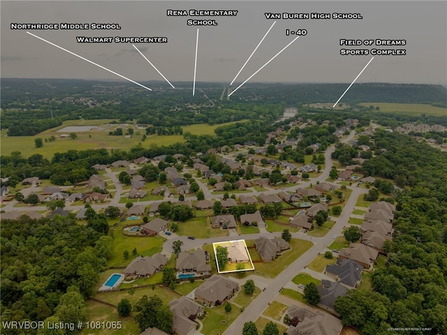 2117 Parkway Cir, Van Buren, AR 72956 - aerial perspective of suburban area with property parcel outlined