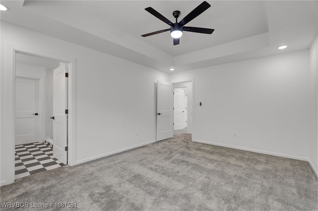 9009 Carson Way, Fort Smith, AR 72908 - carpeted empty room with recessed lighting, ceiling fan, a raised ceiling, baseboards, and tile patterned floors