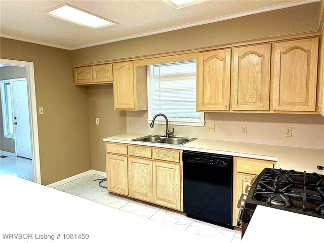 1800 N 45th Ter, Fort Smith, AR 72904 - kitchen with black appliances, a sink, light brown cabinetry, light marble finish floors, and light countertops
