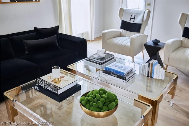 living room with light hardwood / wood-style flooring