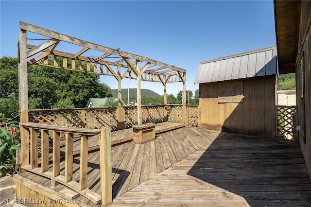 deck with an outbuilding