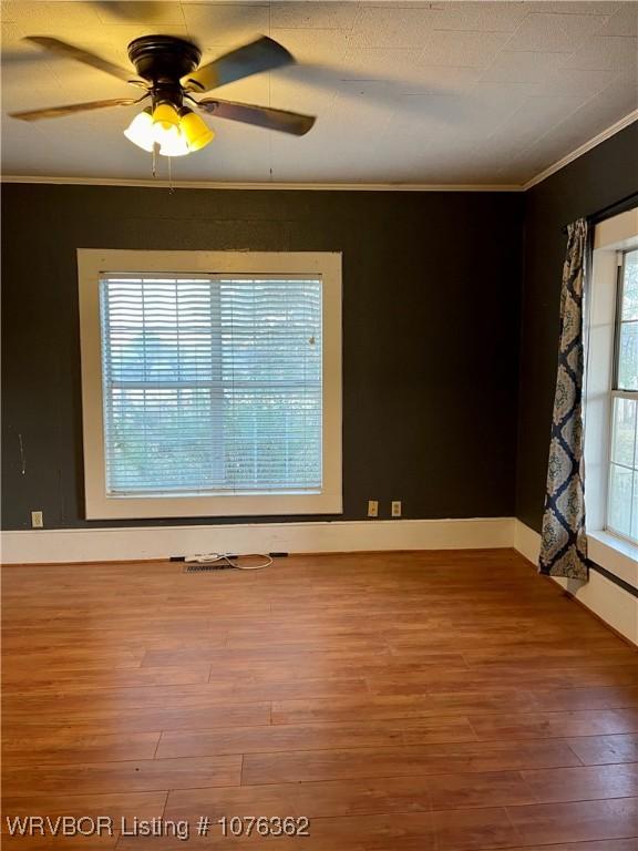 spare room with hardwood / wood-style floors, a wealth of natural light, and crown molding