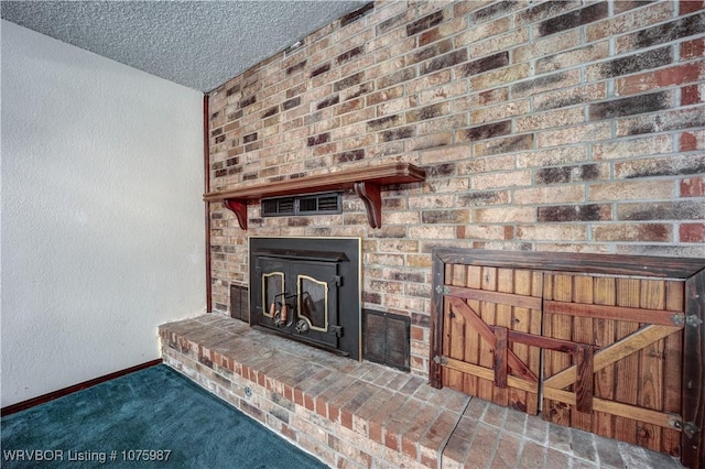 room details with carpet flooring and a textured ceiling