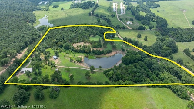 2055 Barber Rd, Booneville, AR 72927 - aerial view of sparsely populated area with property boundaries highlighted and a nearby body of water