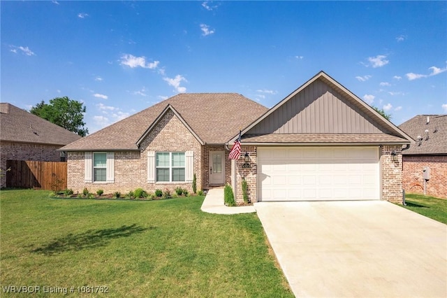8323 Mclaren Dr, Fort Smith, AR 72916 - ranch-style house featuring brick siding, a garage, driveway, and board and batten siding