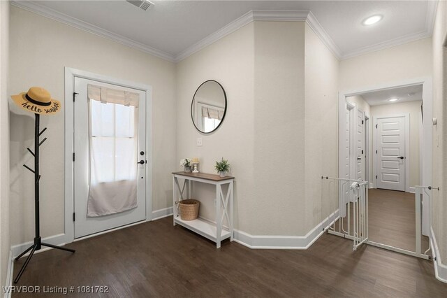 8323 Mclaren Dr, Fort Smith, AR 72916 - entrance foyer with wood finished floors, ornamental molding, and recessed lighting