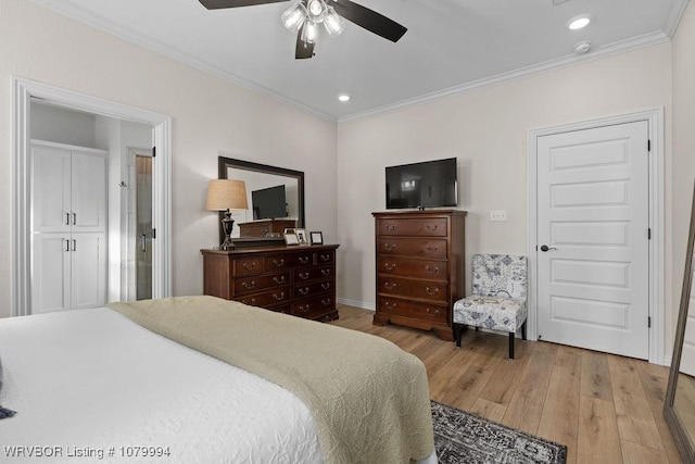 7907 Coltridge Way, Fort Smith, AR 72916 - bedroom with crown molding, hardwood / wood-style flooring, ensuite bath, ceiling fan, and recessed lighting