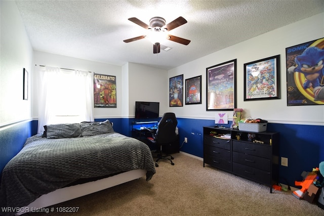 104527 S 4670th Rd, Sallisaw, OK 74955 - carpeted bedroom with a textured ceiling, ceiling fan, and an office area