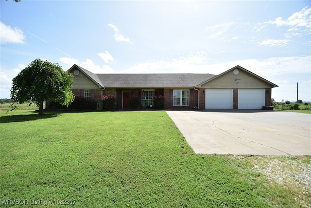 104527 S 4670th Rd, Sallisaw, OK 74955 - ranch-style house with a garage, driveway, a front yard, and brick siding