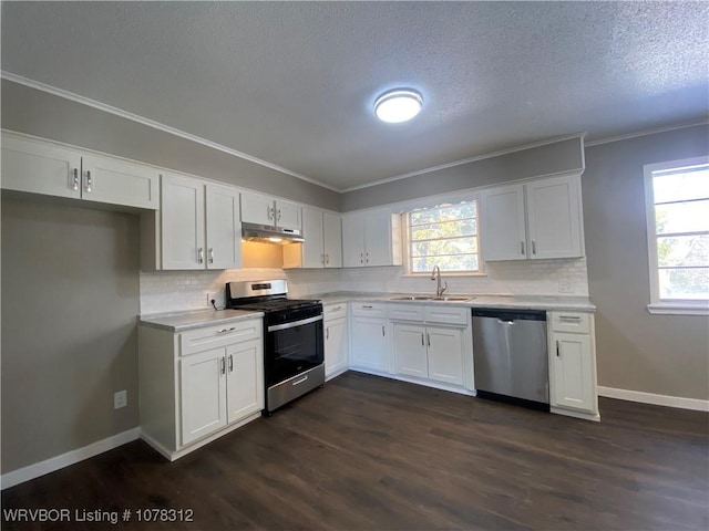 kitchen with plenty of natural light, appliances with stainless steel finishes, sink, and white cabinets