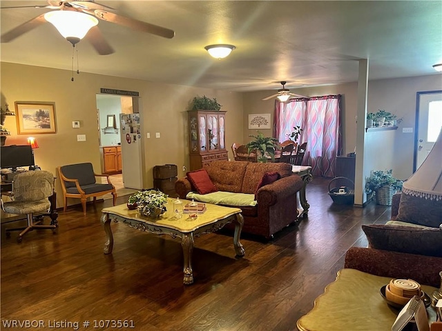 living room featuring dark hardwood / wood-style floors