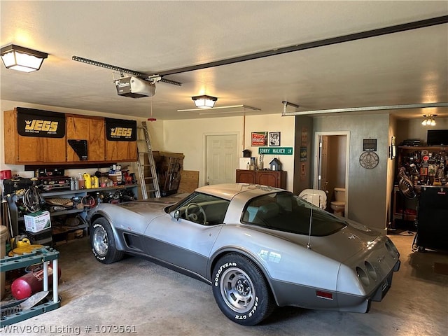 garage with a garage door opener