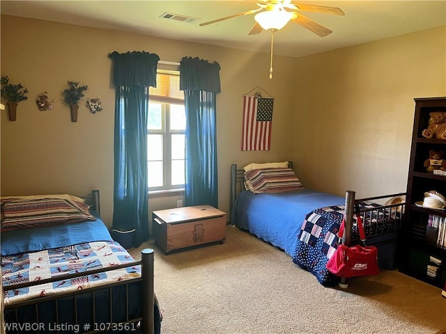 bedroom featuring carpet flooring and ceiling fan