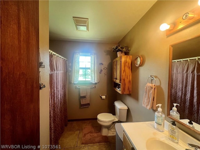 bathroom with tile patterned floors, vanity, and toilet