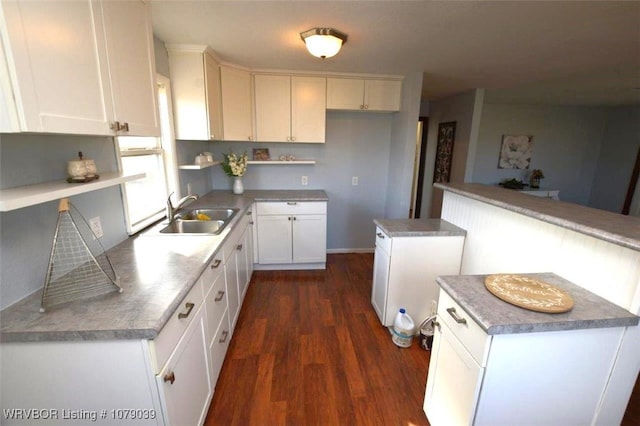 kitchen featuring sink, white cabinets, and dark hardwood / wood-style floors