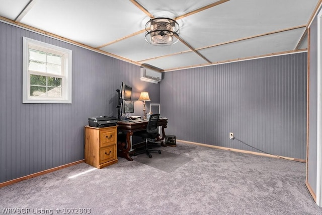 carpeted home office with a wall mounted AC