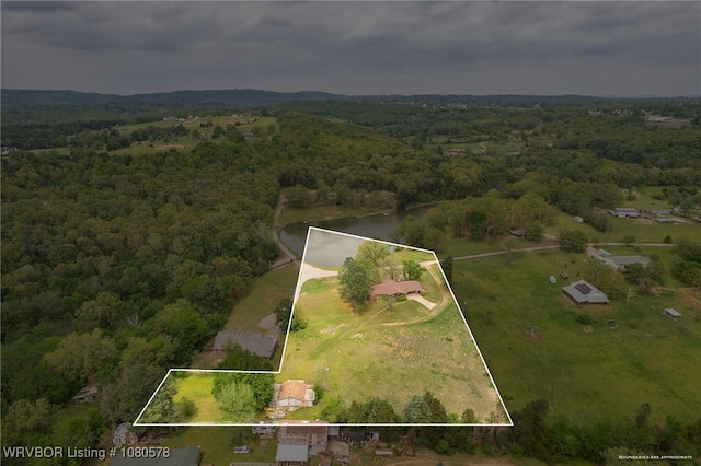 birds eye view of property with a forest view