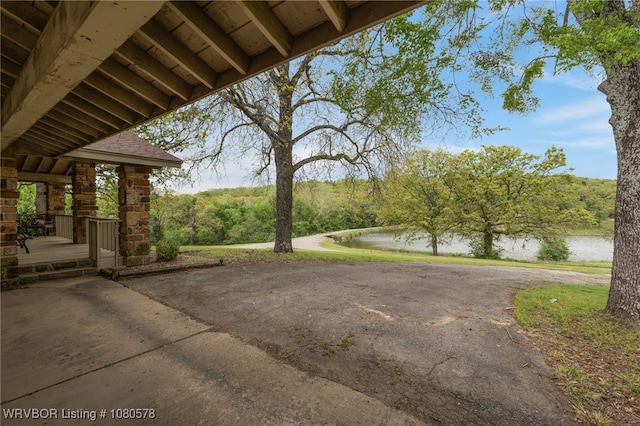 exterior space featuring a water view