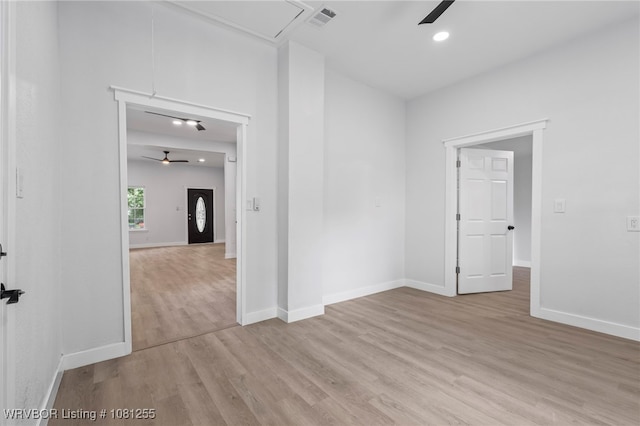 618 Sycamore St, Van Buren, AR 72956 - spare room featuring ceiling fan, light wood-type flooring, attic access, baseboards, and recessed lighting