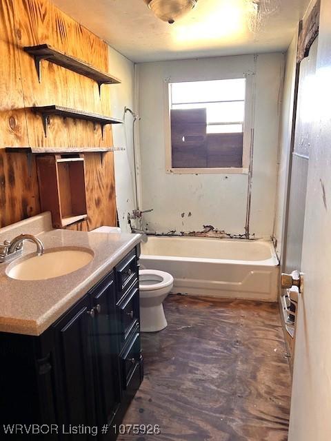 full bathroom featuring vanity, toilet, and shower / bathtub combination