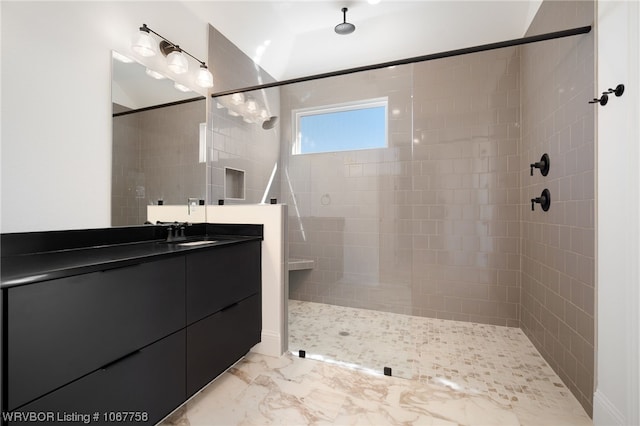 7631 Woodbine Ln, Fort Smith, AR 72916 - bathroom featuring vanity, tiled shower, and marble finish floors