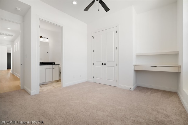 7631 Woodbine Ln, Fort Smith, AR 72916 - unfurnished bedroom featuring carpet flooring, ensuite bathroom, a closet, recessed lighting, and ceiling fan