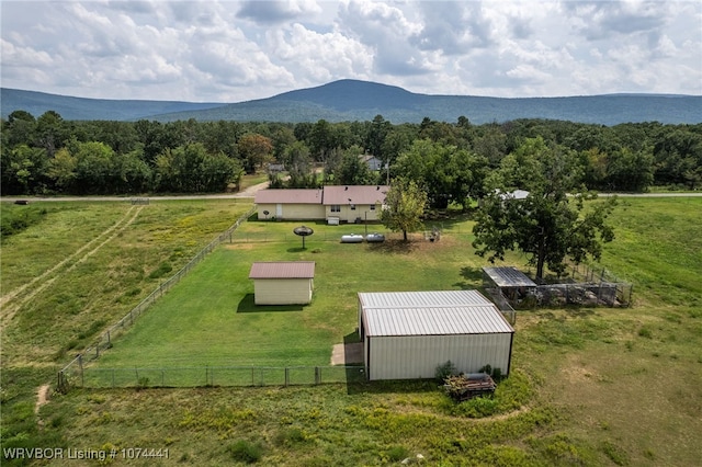 aerial view featuring a mountain view and a rural view