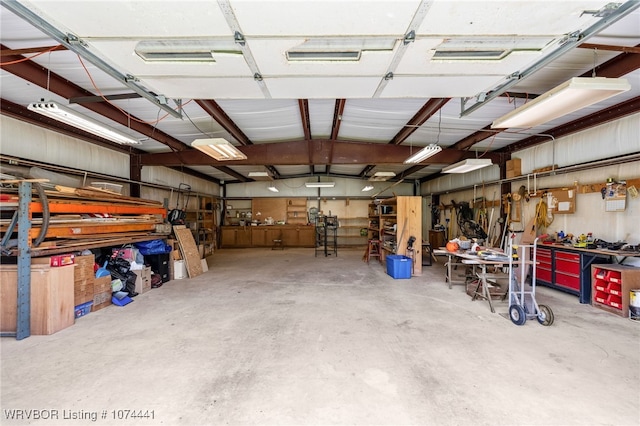 garage featuring a workshop area