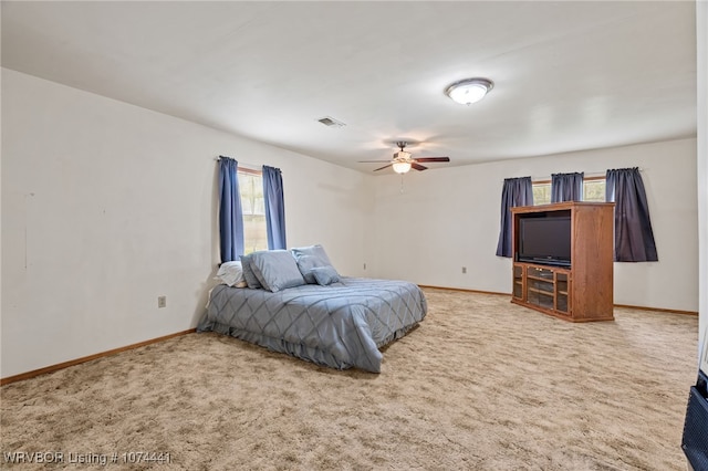 bedroom featuring carpet flooring and ceiling fan