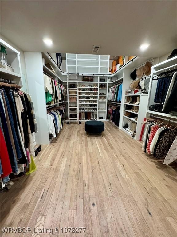 walk in closet with hardwood / wood-style flooring