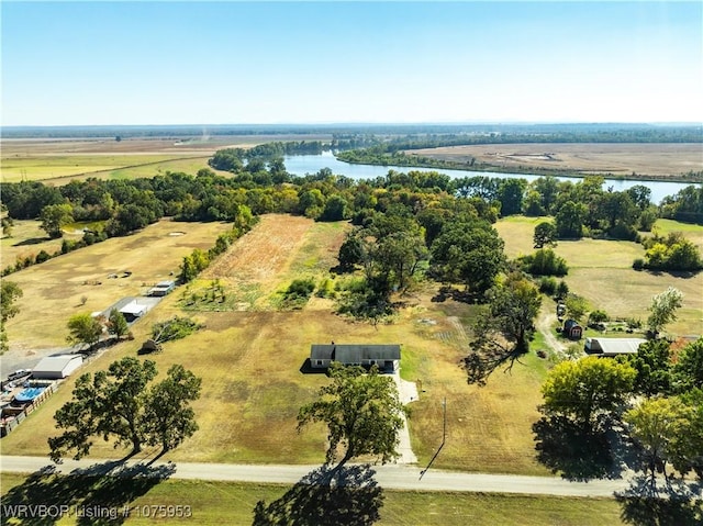 aerial view with a water view and a rural view