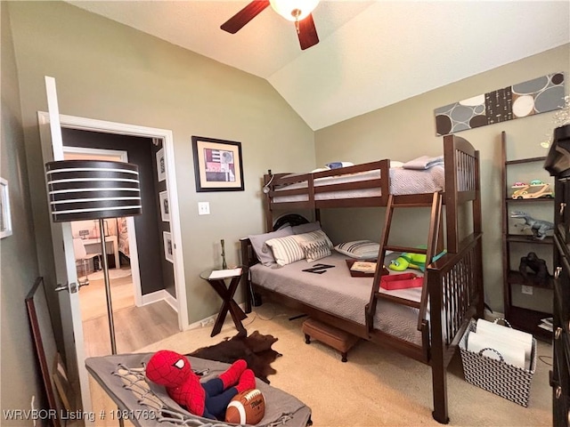 2420 Keystone Cir, Mulberry, AR 73947 - bedroom featuring lofted ceiling, a ceiling fan, and light wood-style floors