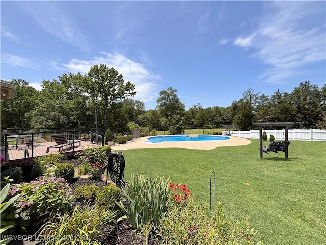2420 Keystone Cir, Mulberry, AR 73947 - view of pool featuring a wooden deck and view of wooded area