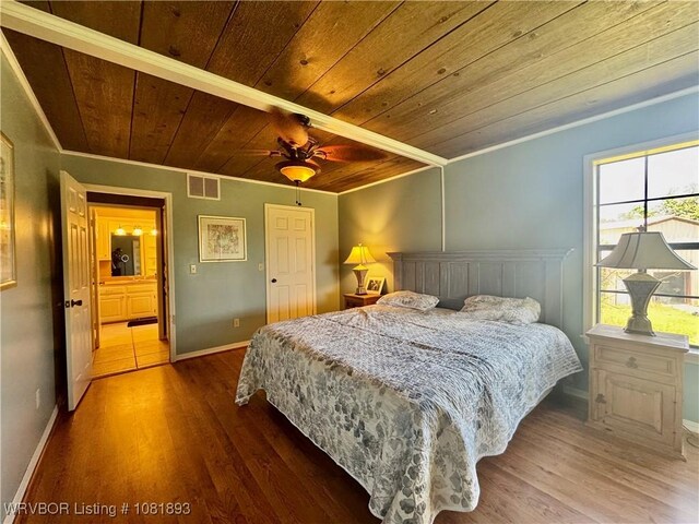 4018 Blue Hole Rd, Rudy, AR 72952 - bedroom featuring wooden ceiling, wood finished floors, and crown molding