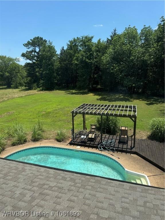 4018 Blue Hole Rd, Rudy, AR 72952 - outdoor pool with a lawn, a patio area, and a wooden deck