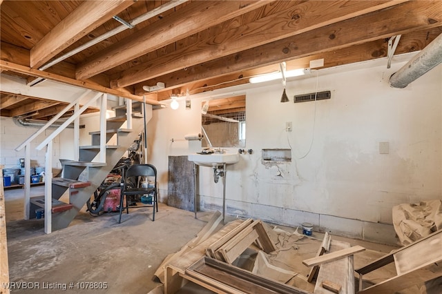 basement with sink