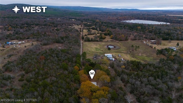 birds eye view of property featuring a water and mountain view