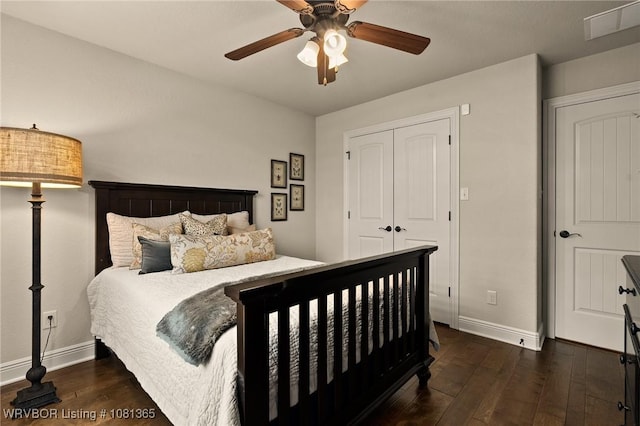 8404 Gatehouse Way, Fort Smith, AR 72916 - bedroom with wood-type flooring, baseboards, a closet, and a ceiling fan