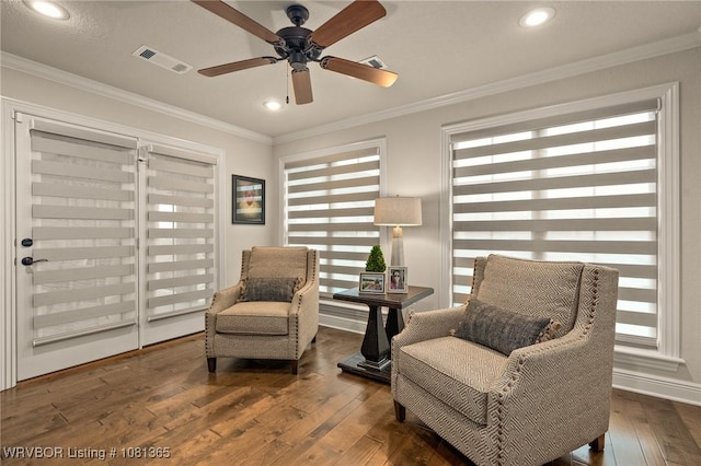 8404 Gatehouse Way, Fort Smith, AR 72916 - living area with hardwood / wood-style floors, plenty of natural light, a ceiling fan, ornamental molding, and recessed lighting