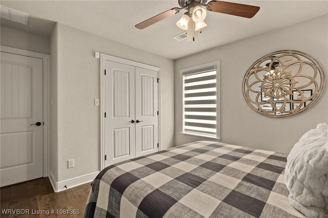 8404 Gatehouse Way, Fort Smith, AR 72916 - bedroom featuring wood finished floors, baseboards, a closet, and ceiling fan