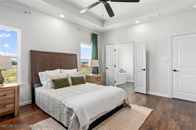 201 Twisted Oak Way, Greenwood, AR 72936 - bedroom featuring dark wood-style floors, multiple windows, recessed lighting, baseboards, and ceiling fan