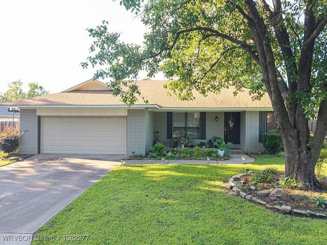 2509 Roxbury Ln, Fort Smith, AR 72908 - ranch-style house featuring brick siding, concrete driveway, a front yard, a porch, and an attached garage