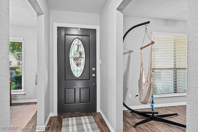 2509 Roxbury Ln, Fort Smith, AR 72908 - entryway with wood finished floors, a textured wall, and a textured ceiling