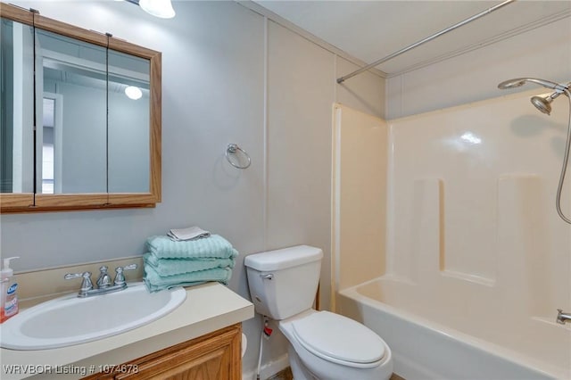 full bathroom featuring vanity, toilet, and bathtub / shower combination