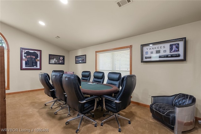 1450 Ulmer St, Greenwood, AR 72936 - carpeted office with recessed lighting, lofted ceiling, visible vents, and baseboards