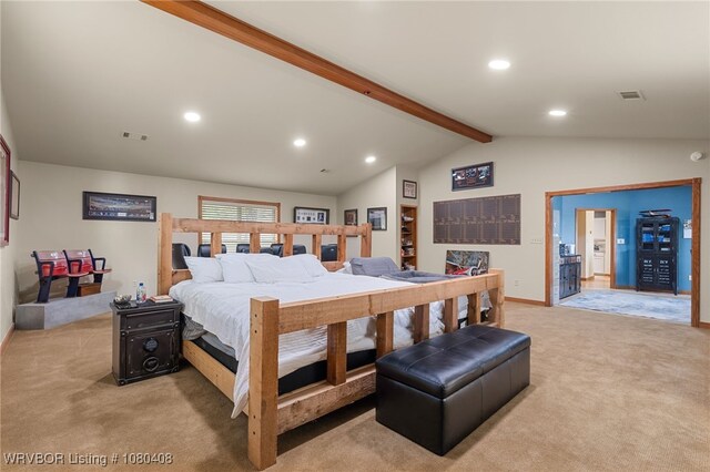 1450 Ulmer St, Greenwood, AR 72936 - bedroom with vaulted ceiling with beams, visible vents, recessed lighting, and light colored carpet