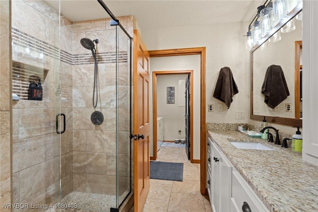 1450 Ulmer St, Greenwood, AR 72936 - bathroom with vanity, tile patterned flooring, and a stall shower