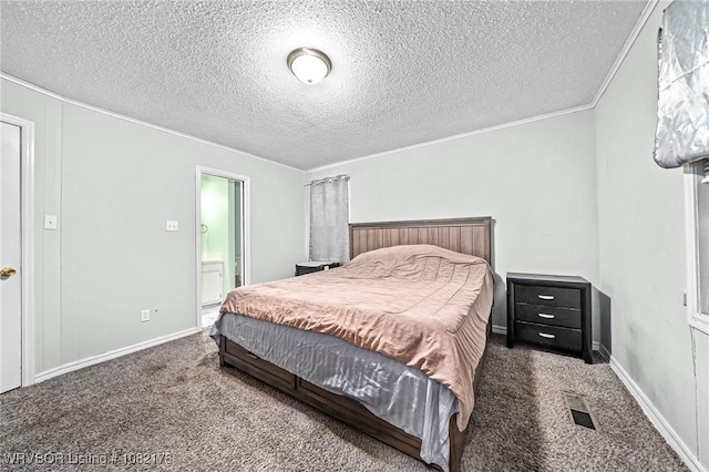 7 Bon Air St, Van Buren, AR 72956 - bedroom featuring carpet flooring, ornamental molding, a textured ceiling, and connected bathroom