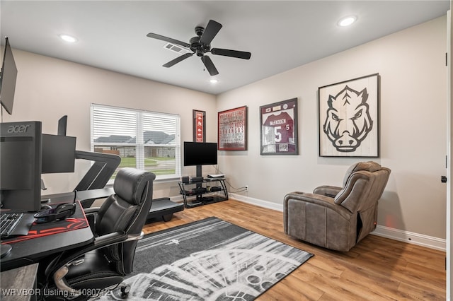 4100 Margate Dr, Fort Smith, AR 72903 - office with a ceiling fan, baseboards, recessed lighting, and wood finished floors